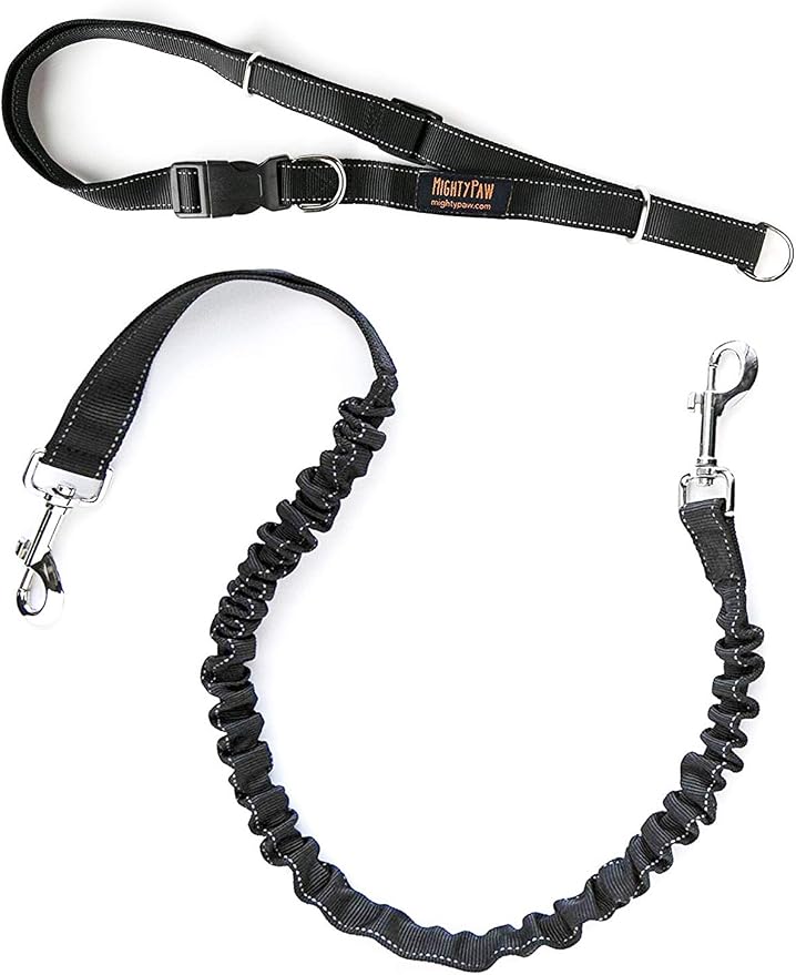 Mighty Paw Hands Free Dog Leash | Bungee Waist Leash for Dog Walking. Pet Running Hands Free Tether for Large, Medium & Small Breeds. Pet Waist Belt (36" - 48") Up to 150 lbs - Black