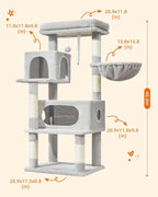 Taoqimiao Cat Tree, 49In Cat Tower for Indoor Cats Large Adult | 2 Luxurious Cat Condos, Thick Padded Top Perch, Adjustable Hanging Baskets, 5 Scratching Sisal Posts, Light Gray MS029LW