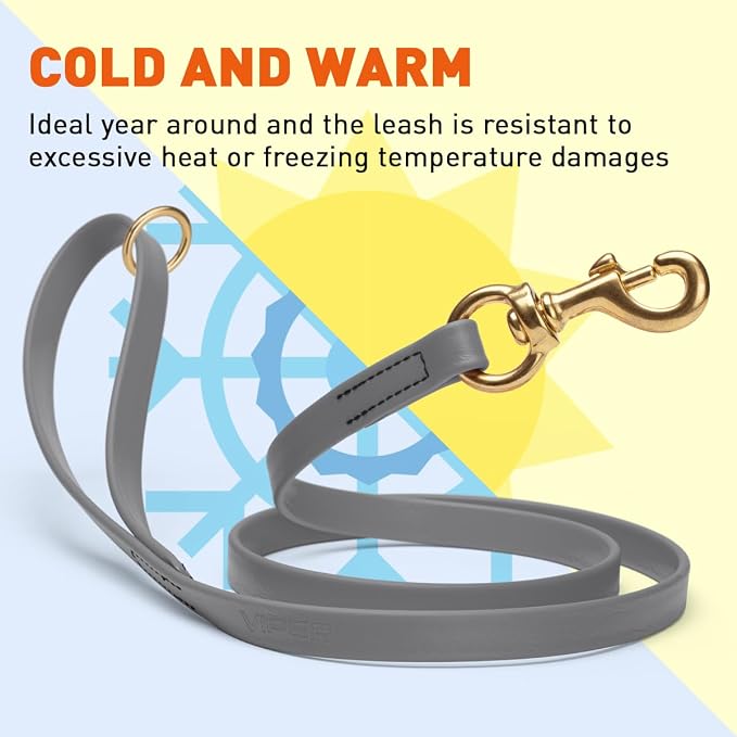 Viper Biothane K9 Working Dog Leash Waterproof Lead for Tracking Training Schutzhund Odor-Proof Long Line with Solid Brass Snap for Puppy Medium and Large Dogs 4ft, Battleship Gray