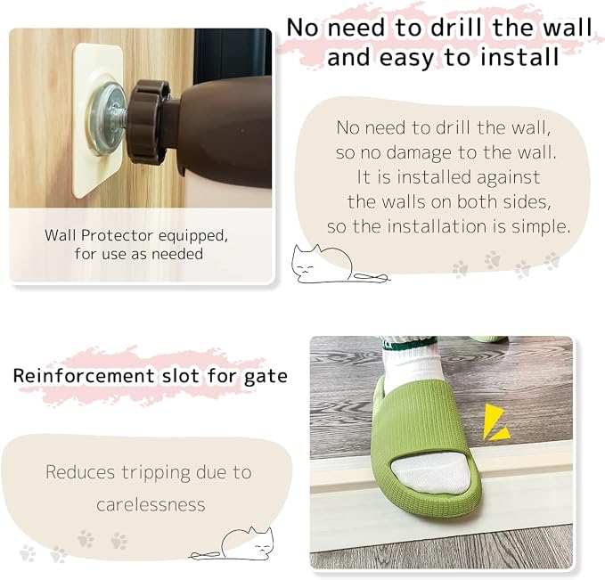 Lumizone 61.02" Extra Tall Pet Gate for Cat Dog 30.12"-34.05" Wide Cream | Extra Tall Cat Gate for Doorway Hallway Stairs Pressure Mounted 1.37" Gap No Drilling Auto-Close Dual-Lock