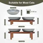 SPUNKYJUNKY Extra Wide Elevated Ceramic Cat Bowl with Acacia Wood Stand Whisker Friendly (Cat Paw Pattern, Gray)