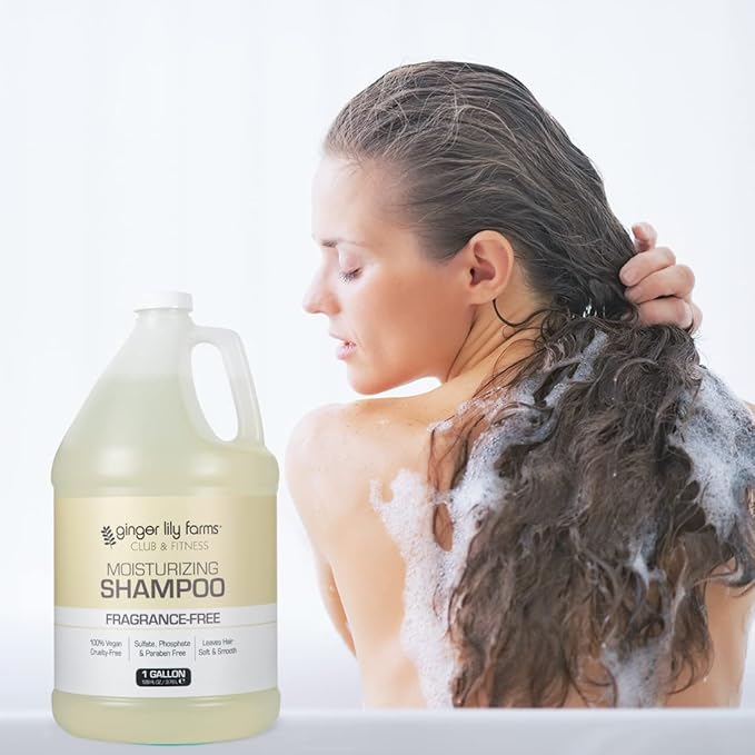 Ginger Lily Farms Club & Fitness Moisturizing Shampoo for All Hair Types, 100% Vegan & Cruelty-Free, Fragrance Free, 1 Gallon (128 fl oz) Refill