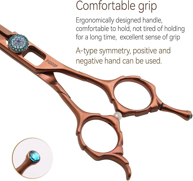 Curved Dog Grooming Scissors 7'' Downward 30° Professional Pet Grooming Trimming Shears for Dogs Suzhi Teddy High Cobalt Alloy Steel for Right Handed Groomers (7, Chocolate Curve)