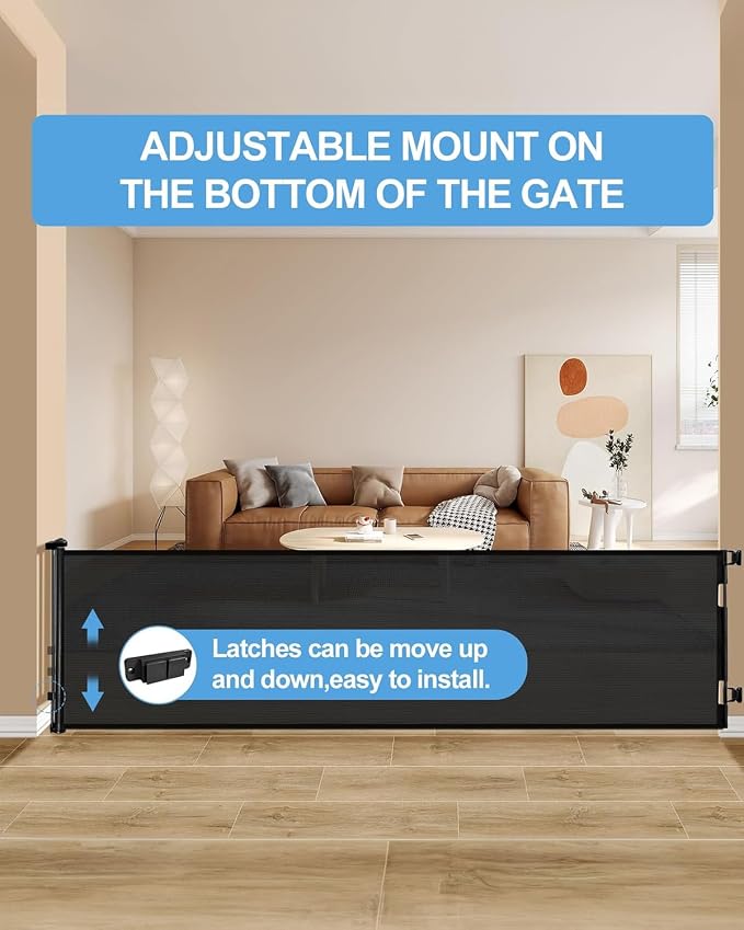 Veraste Retractable Baby Gate,Mesh Baby Extra Wide Gate,Extra Long Dog Gate,33" Tall,Large Extends up to 165" Wide,Child Safety Extra Large Gate for Doorways, Stairs, Indoor/Outdoor（Black,33"x165"）
