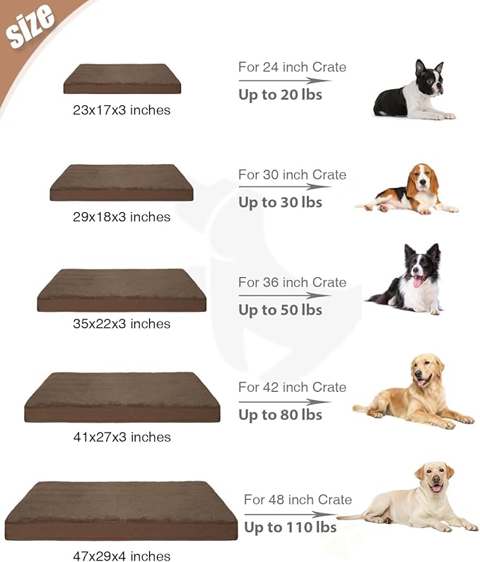 KSIIA Orthopedic Dog Bed for Large Dogs with Waterproof Lining, Brown,35x22 | Deluxe Soft Plush Dog Crate Bed, Washable Pet Mat with Removable Cover & Egg Crate Foam for Large Dogs Sleeping & Relaxing