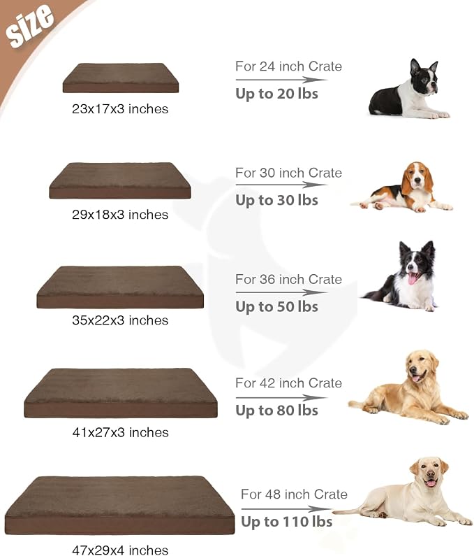 KSIIA Orthopedic Dog Bed for Extra Large Dogs with Waterproof, Brown, 47x29 | Deluxe Soft Plush Dog Crate Bed, Washable Pet Mat with Removable Cover & Egg Crate Foam for Extra Large Dogs Sleeping