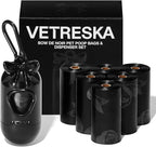 VETRESKA Dog Poop Bag Dispenser with 105 Counts, Rose & Honey Scented | Leak Proof and Extra Thick Pet Waste Bags for Dog Walking and Cat Litter