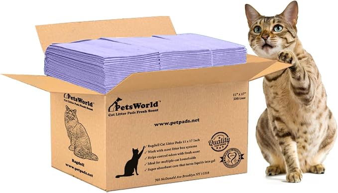 PETSWORLD Fresh Scented Cat Pads Refills for Tidy Cats Breeze Litter System 200 Pads for Cat Litter Box, 16.9x11.4 Inch
