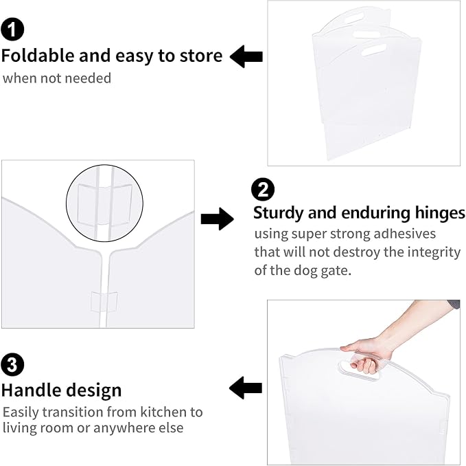 Clear Acrylic Freestanding Dog Gates for the House – Folding 3-Panel Pet Gates for Doorways, Indoor Stairs, and Hallways, Transparent Barrier for Dogs, Puppies, and Cats