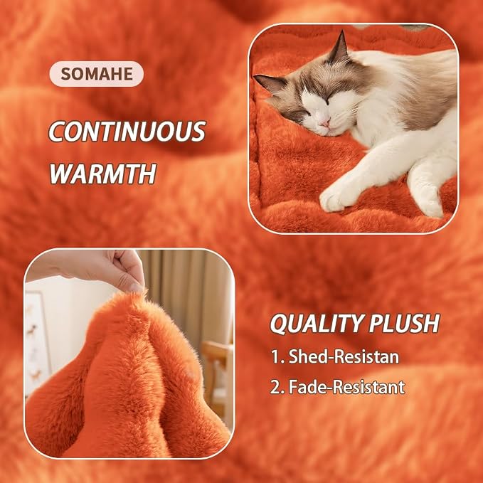 SOMAHE Plush Pet Bed Mat, Machine Washable, Medium 27x20 Vibrant Orange | Machine Washable + Non-Slip Paw Bottom: plush pet mat stays fluffy and steadier for large cats and small dogs.
