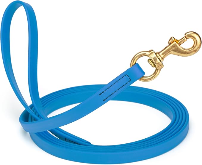 Viper Biothane K9 Working Dog Leash Waterproof Lead for Tracking Training Schutzhund Odor-Proof Long Line with Solid Brass Snap for Puppy Medium and Large Dogs, 10ft Cerulean Blue