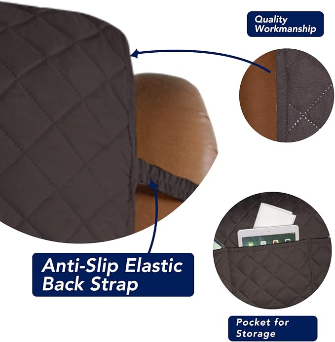 PureFit Reversible Recliner Chair Covers Couch Covers for Dogs, 28 in | Chocolate/Chocolate, Water Resistant Couch Protector, Washable Pet Couch Cover with Non Slip and Elastic Straps For Kids