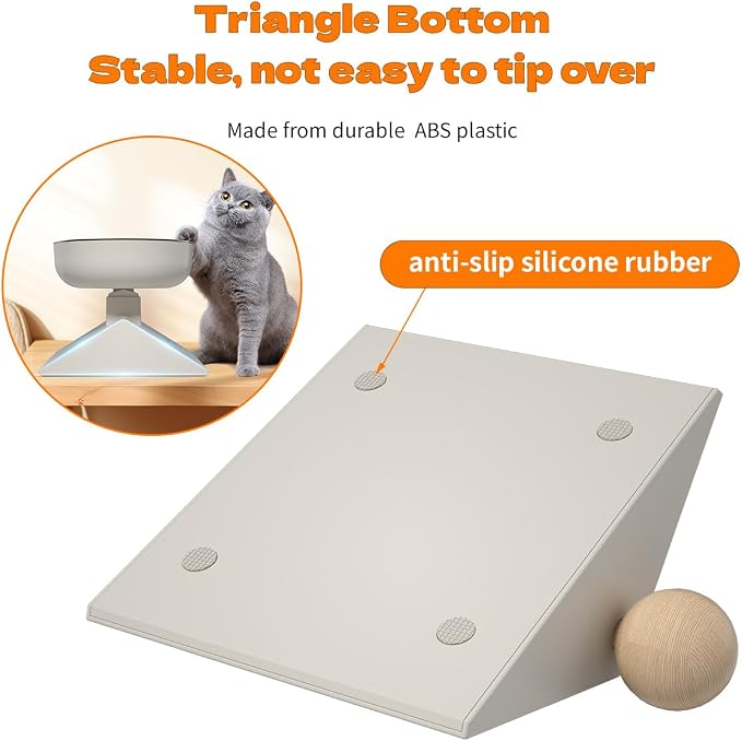 Raised Cat Bowl,Elevated Cat Bowl Stand with 3-Level Height,White | 5.6''/6.2''/6.8'' Height Elevated,0-17.5° tilt Neck-Friendly,25 OZ Large Capacity,304 Stainless Steel,Cats and Puppy