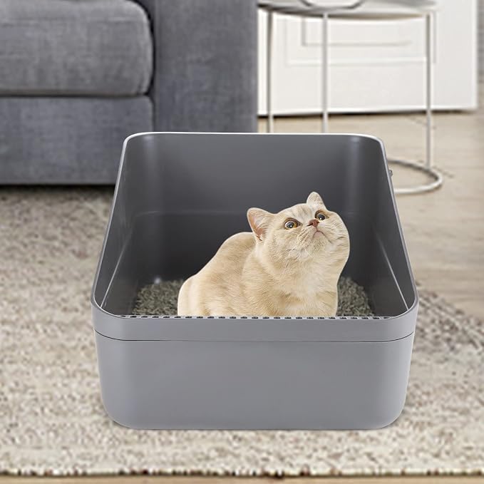 Sfozstra Open Cat Litter Box:Odor Reducing Anti Splash Design | Under 13 lbs Cats/ABS Material/Removable Liner & Sifting Tray/Leak-Proof/Odor-Reducing/Easy-Clean