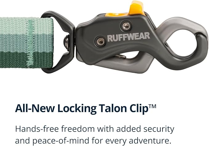Ruffwear, Roamer Lock Dog Leash, Hands-Free Waist Option, Auto-Locking Talon Clip, Shock-Absorbing Stretch, Padded Handle, Traffic Handle, Trail-Tough for Any Adventure, River Rock Green, 7.3'-11'