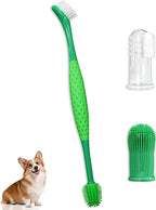 Pet Toothbrush Set for Dogs and Cats, Dual-Head Toothbrush with 2 Finger Toothbrushes, Soft Bristle & Silicone Pet Teeth Cleaning Kit, Remove Plaque Tartar Buildup, Oral Dental Care Supplies