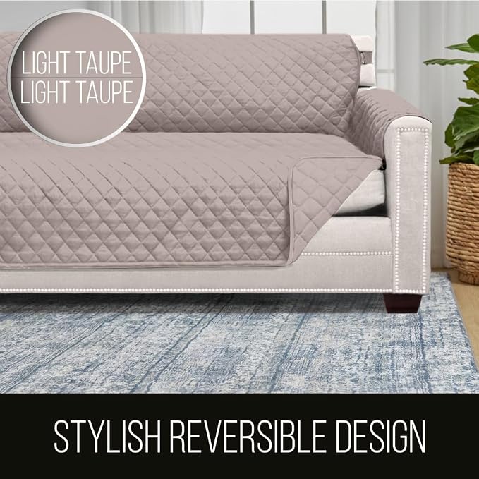 Sofa Shield® Couch Chaise Covers for Dogs, Reversible Furniture Protector with Strap, Stain and Tear Resistant Cushion Cover, 102x34 inch Seat, Machine Washable Slipcover Pets, Cats, Light Taupe