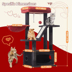 Taoqimiao Gothic Cat Tree, 38.5In Cat Tower for Indoor Cats, for Kittens | Thick Padded Top Perch, Luxurious Cat Condo, Adjustable Basket, 1-Piece Ramp Scratcher, 3 Natural Sisal Posts, MS029SBR