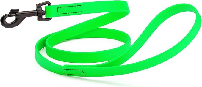 Dogline Biothane Waterproof Dog Leash Strong Coated Nylon Webbing with Black Hardware Odor-Proof Easy to Clean High Performance for Small or Large Dogs Made in USA 4 or 6 ft Lead, Tropical Green