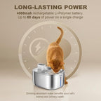 Wireless Cat Water Fountain Stainless Steel,4.2L Cordless Pet Fountains for Dringking,4000mah Battery Operated Cat Water Pountain,Automatic Dog Dispenser w Pen Cat Toys