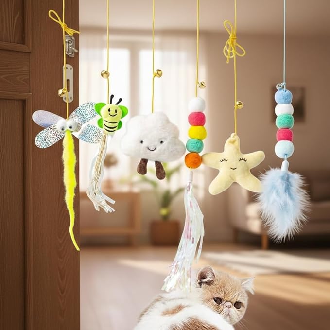 Interactive Hanging Cat Feather Toys, 18 PCS Cat Teaser Retractable Hanging Indoor Kitten Play Toys, Make Cats Fun Exercise & Self Play Toys