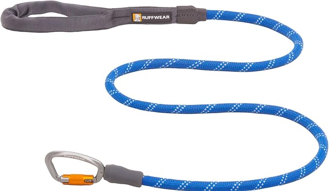 Ruffwear, Knot‑a‑Leash, Climbing‑Inspired Rope Leash, 5 ft Reflective Rope, Secure Auto‑Locking Swivel Carabiner, Tubular Handle, Accessory Loop for Pick‑Up Bags, Blue Pool, Small