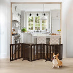 unipaws 24”H Free Standing Pet Gate for Dog Cat, 100”Wide Wooden Dog Gates | Foldable Pet Fence for Doorway, Stairs, Step, Expandable Doggy Barrier, Indoor Use