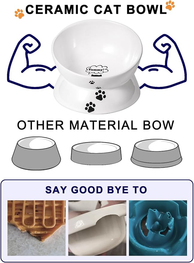 Y YHY Large Raised Cat Food Bowl, 7 Inch Tilted Elevated Bowl, Ceramic Pet Food Bowl for Adult Cats and Medium Dogs, Anti Vomiting, Protects Pet's Spine, Dishwasher Safe