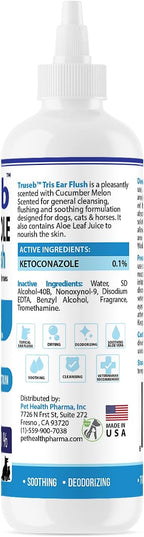 Truseb Cat & Dog Ear Infection Treatment Solution – Medicated Ketoconazole 1% TRIS with Trizmax EDTA (Tromethamine USP, Disodium Edta) – Soothes Itchy & Inflamed Ears, Cleans Debris and Buildup(12 oz)