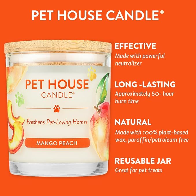 Pet House Candle Value Pack - Plant-Based/Soy, Long Lasting Odor-Fighting Candles, Mango Peach Scent