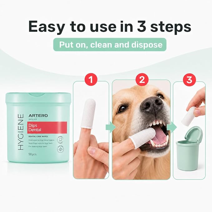 ARTERO Disposable Teeth Cleaning Wipes for Dogs and Cats - 50 Wipes