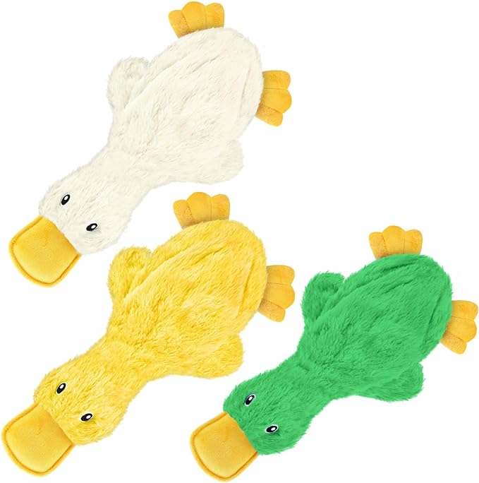 Best Pet Supplies Interactive Squeaky Dog Chew Toy, Ideal Dog Toys for Chewers, Small, Medium & Large Dogs, and Fetch Lovers - Crinkle Duck (White, Yellow & Green), Large