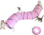 2-Way Long Collapsible Cat Tunnel Tube Toy Pink | Interactive Play Tunnel with Peek Hole for Indoor Cats, Kittens, Puppies & Rabbits | Hours of Fun & Exercise