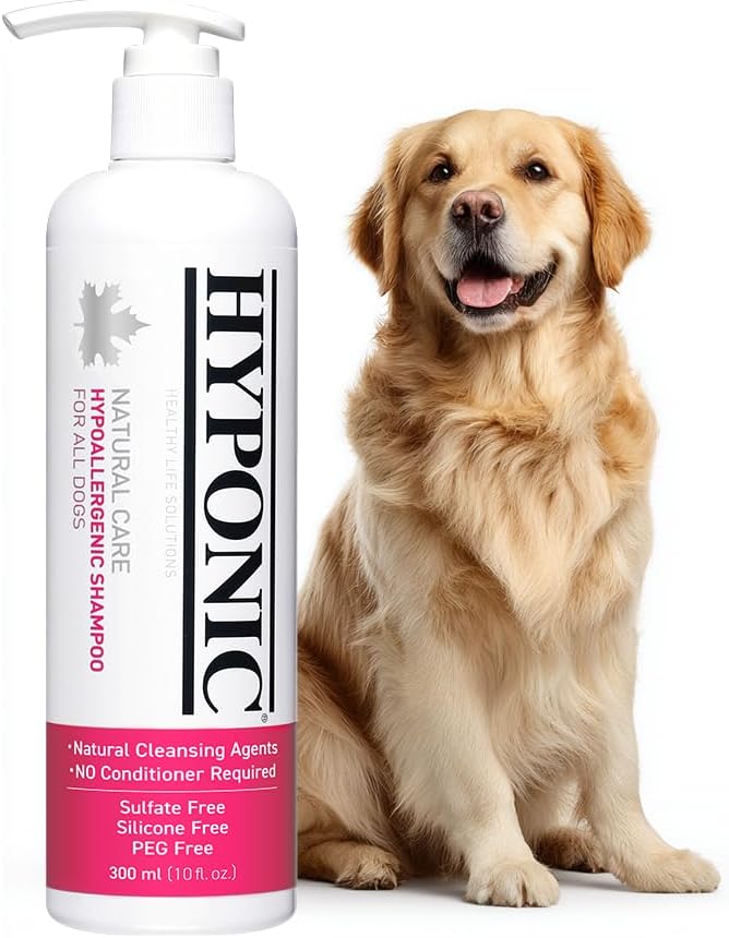 HYPONIC Hypoallergenic Premium Dog Shampoo - Deodorizing, Sensitive Skin, Detangling (All Breeds 10.1 oz)