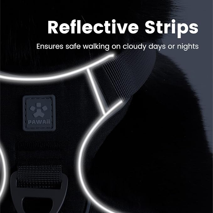 Pawaii No Pull Dog Harness with Pet ID Tag, Reflective Vest | Built for safer walks with a QR Pet ID Tag, front no pull clip, reflective trim, control handle and breathable mesh lining