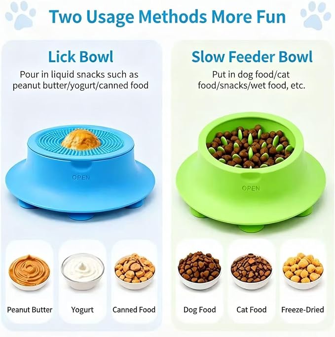 2-in-1 Silicone Slow Feeder Lick Bowl Suction Cup Anxiety Relief for Dogs & Cats