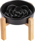 8.26 in Black Dog Bowl Slow Feeder Ceramic for Medium and Large Breed,Elevated/Raised Slow Feeding Dog Food Water Dish Heavy Weighted,Puppy Dish for Fast Eaters,Puzzle Eating Bowl Modern Maze