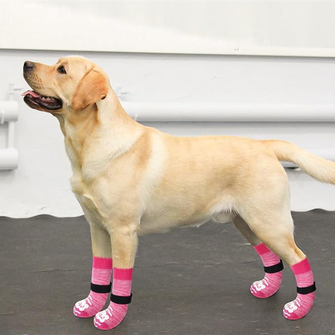 BEAUTYZOO Anti Slip Dog Socks for Small Medium Large Dogs with Grips Straps on Hardwood Floor Protection Wear, Traction Control 3 Pairs Double Side Paw Protector to Prevent Licking for Girl or Boy