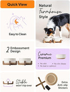 LE TAUCI PET Ceramic Dog Bowls for Medium Large Dogs - 5 Cup Large Dog Food and Water Bowls with Wood Stand, Cute Pet Dishes Set of 2, Lines+Dot