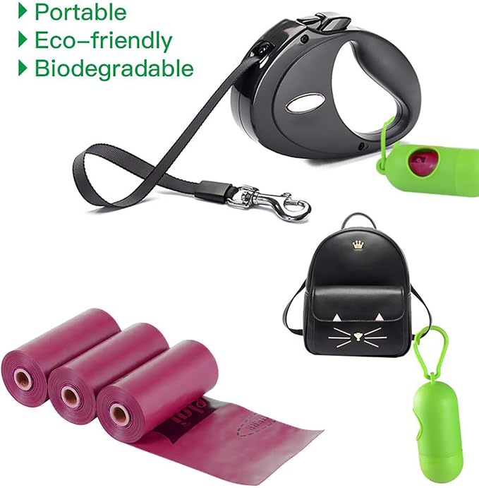 Dog Poop Bags Rolls with Dispenser - Strong Leak Proof - 390 Count Scented | Large 9x13 inch 26 Refill Rolls waste bag for Dog doggie doggy Walks, Cat Litter Cleanup and Everyday Pet Waste Disposal