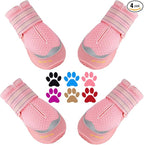 QUMY Dog Shoes for Large Medium Dog Boots & Paw Protectors for Hot Pavement | Summer Heat Protection, Mesh Breathable Nonslip Dog Booties for Hardwood Floors Indoor, Outside Walking Running Hiking Pink
