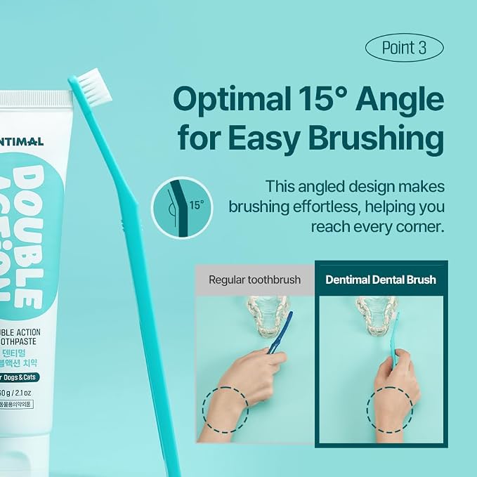 Breezytail Dentimal Double Action Pet Toothbrush (4 Pack) - 0.63" Ultra-Compact Head for Small to Medium Dogs & Cats, Dupont Ultra-Soft 90-Micron Micro-Fine Bristles, 15° Angled