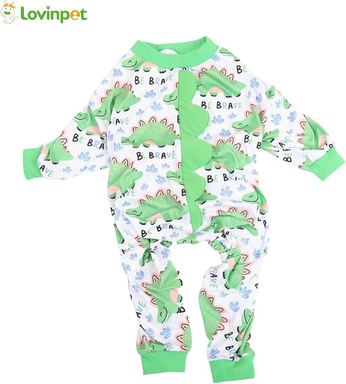 LovinPet Large Dog Pajamas, Four-Leg Stretch Onesie Bodysuit, Lightweight UV-Shielding Pajamas, Anti-Lick Calming Recovery Suit for Surgery, Pull-On for Medium and Large Breeds,White Green,M