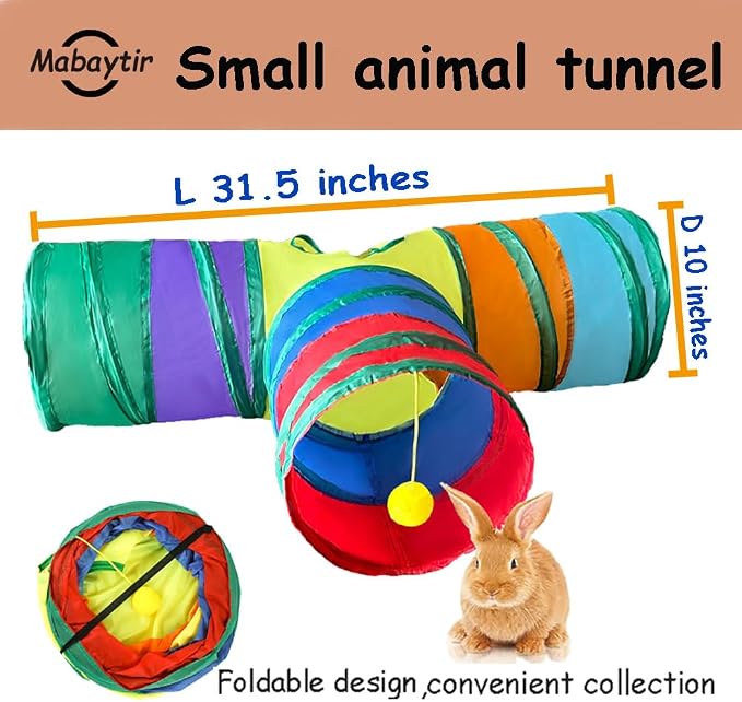 3-Way Collapsible Cat Tunnel Tube Toy Rainbow T-Shape | Interactive Play Tunnel with Hanging Ball & Peek Hole for Indoor Cats, Kittens, Puppies & Rabbits | Hours of Fun & Exercise
