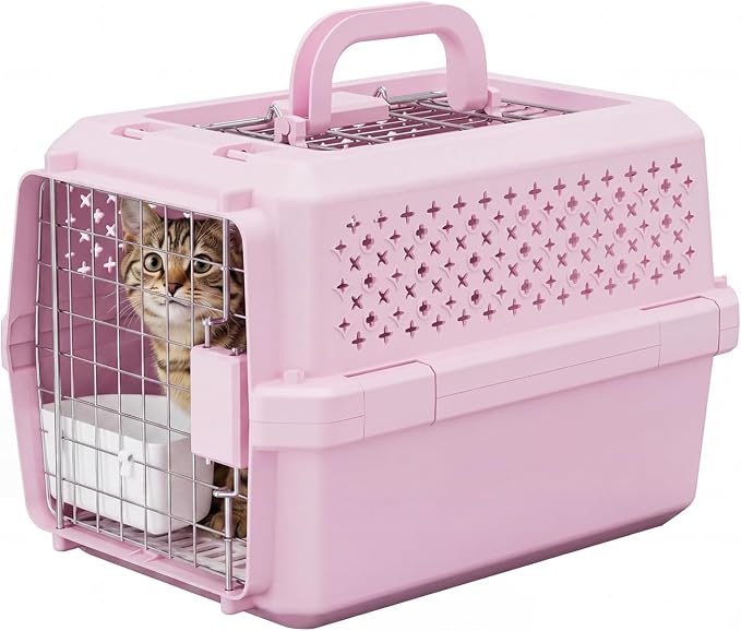 RIZZARI XS Pet Carrier for Small Cats & Dogs, Hard-Sided Travel Crate | Fits Pets Up to 10 lbs,Compact Travel Size,Secure Locking Door,Fresh Air Ventilation,Includes Food Bowl,Great for Vet Visits