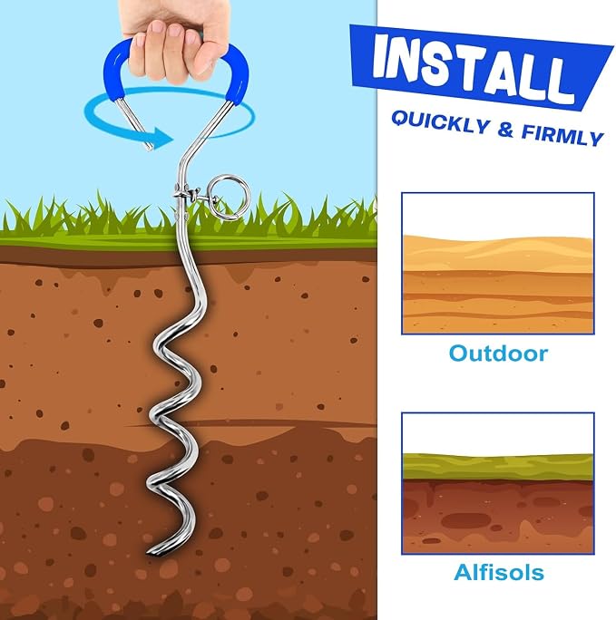 Supet Dog Tie Out Cable and Stake for Yard and Camping, Heavy Duty Stakes and Lead for Large Dogs up to 125lbs, Dog Scew and Tether for Outside (10FT)