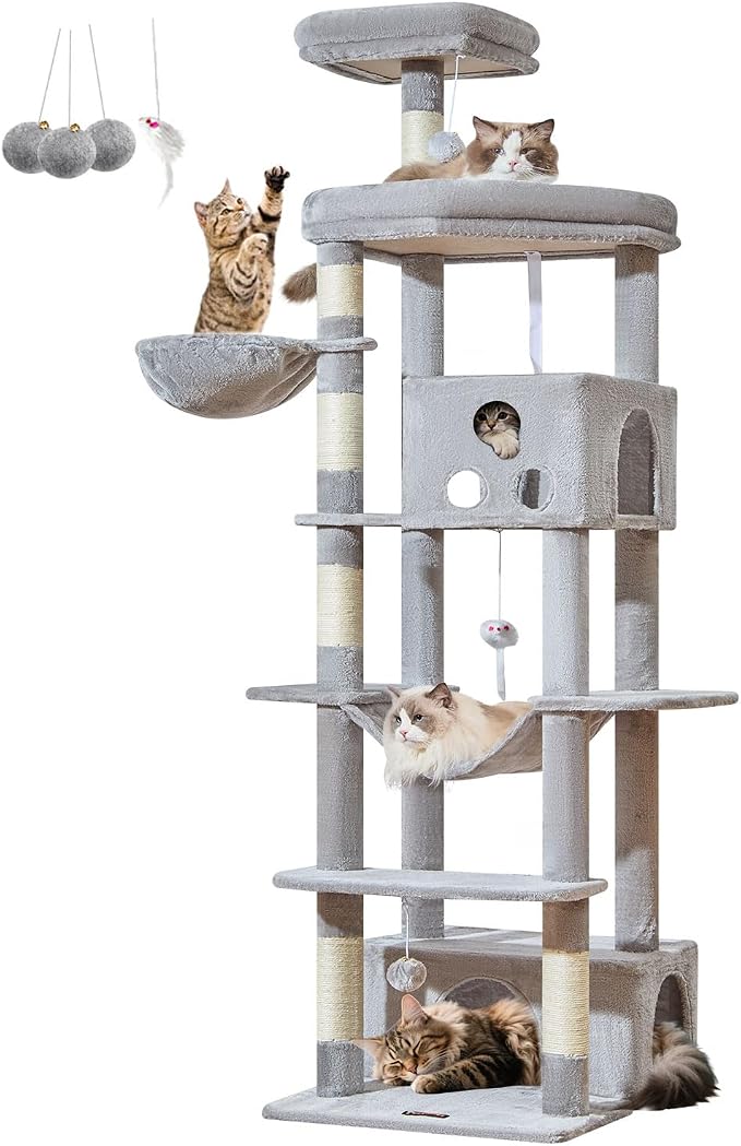 Taoqimiao 79in Cat Tree, Tall Large Cat Tower for Indoor Adult Cats S10W | Easy assembly, Sturdy, Multi Level, Easy Clean, Cozy Condo, Perches, Baskets, Suitable for Kittens and Adult Cats