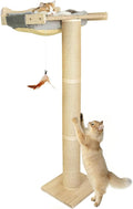54" Tall Cat Scratching Post with Window Perch | Gray Fluffy Cushion, 3-Piece Thickened sisal Roman Columns, Drill-Free Suction Cup, Elevated Privacy Hammock, 60 LBS Capacity
