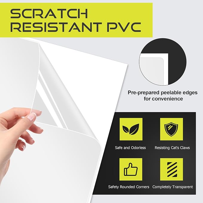 Anti Cat Scratch Furniture Protector, 10-Pack Couch Protector from Cat Claws for Sofa Corners, Walls & Doors – Heavy-Duty, Easy-to-Apply Shields with 50 Twist Pins(Clear