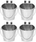 2 Quart Stainless Steel Flat Sided Bucket with Dual Hooks | 4 Pcs Durable Food & Water Bowl for Dog Cats Bird & Small Animals | Fits kennel Cage Crates Hanging Pet Pail | Multipurpose use